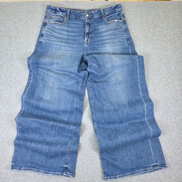 American Eagle Super High-Rise Baggy Wide Leg Jeans Women 16 Long Blue - Picture 10 of 15